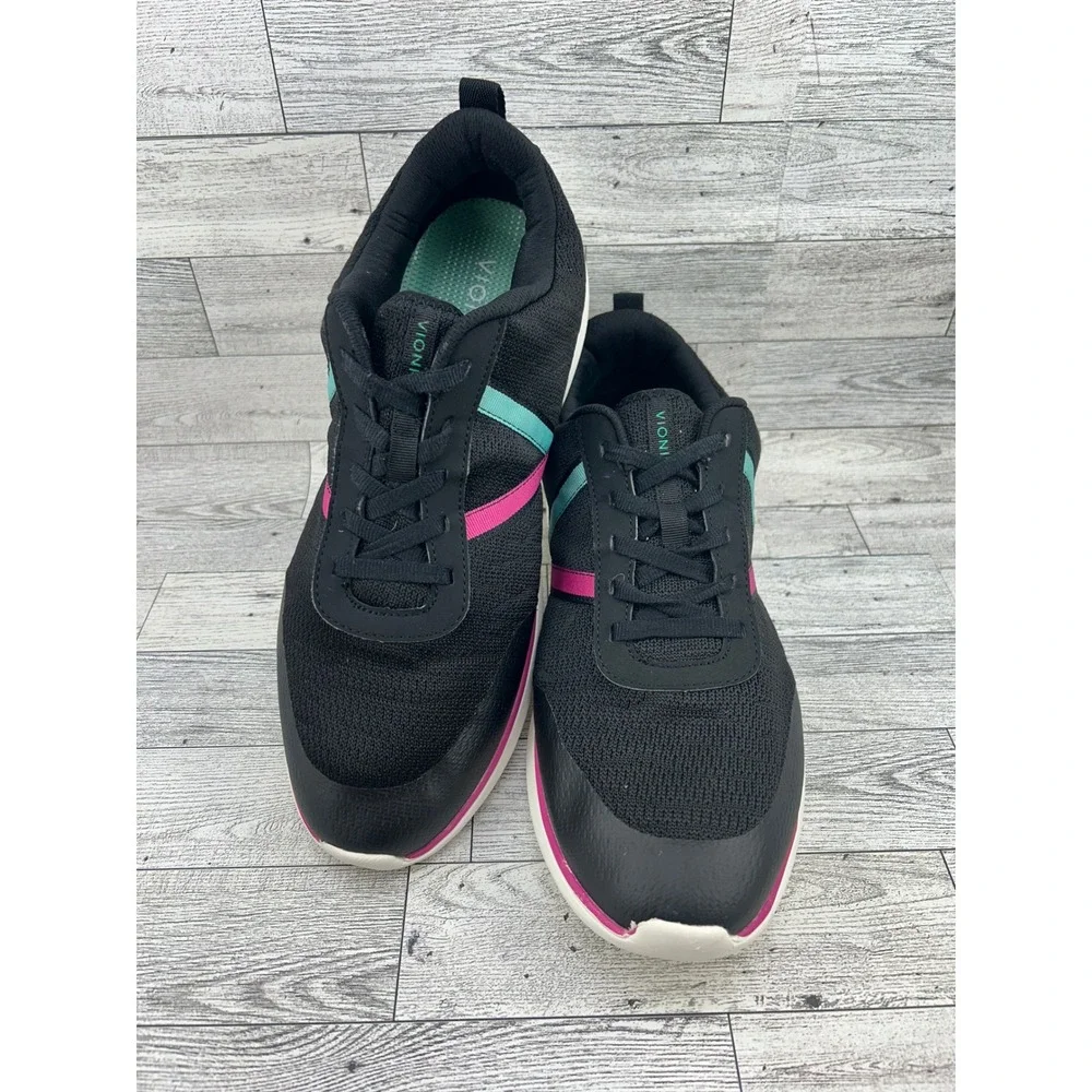 Vionic Jolisa Women Walking Shoes Black Pink Teal Mesh Lace Up Sneakers Size 12